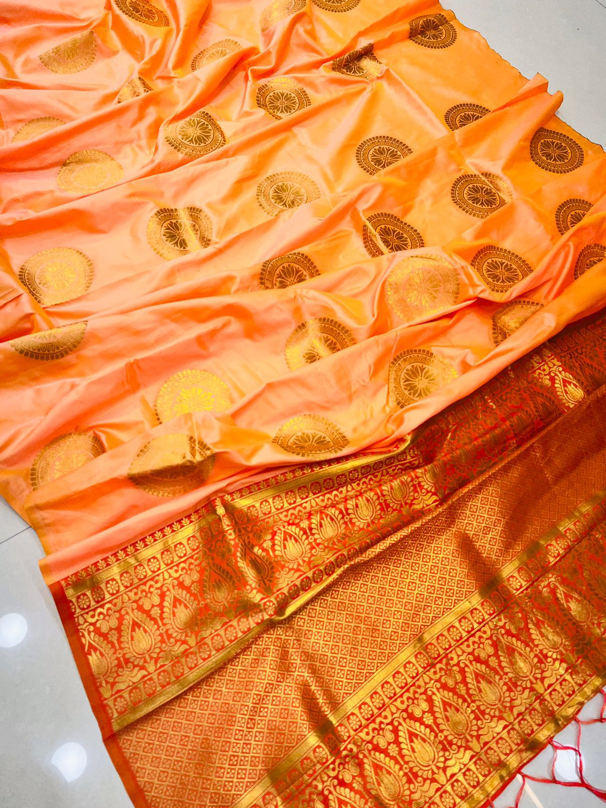 Skinny Peach Kanjivaram Silk Saree and Angelic Blouse Piece
