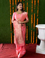 Elegant Baby Pink Banarasi Silk Saree With Most Traditional Blouse Piece