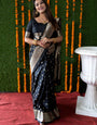 Trendy Black Banarasi Silk Saree With Most Traditional Blouse Piece
