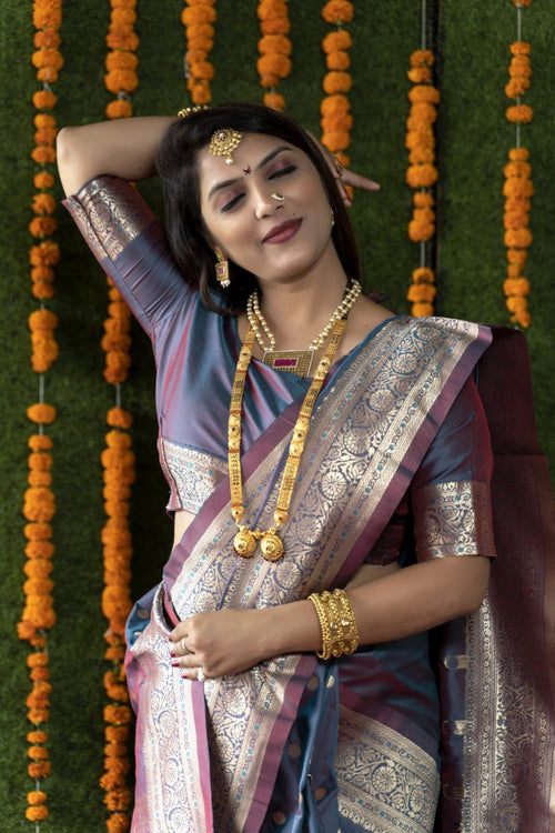 Load image into Gallery viewer, Unequalled Grey Banarasi Silk Saree With Most Traditional Blouse Piece

