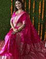 Innovative Pink Banarasi Silk Saree With Most Traditional Blouse Piece