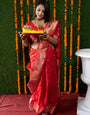 Stunning Red Banarasi Silk Saree With Most Traditional Blouse Piece