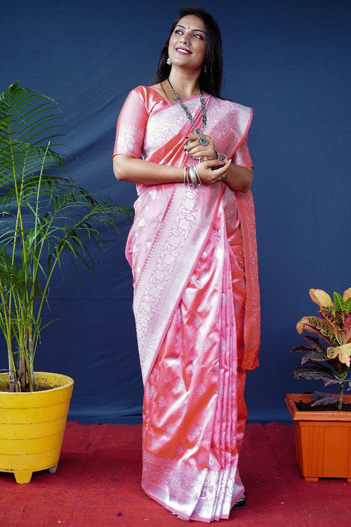 Pink Weaving Silk Banarasi Saree – Leemboodi