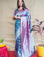 Improbable Grey Banarasi Silk Saree With Symmetrical Blouse Piece