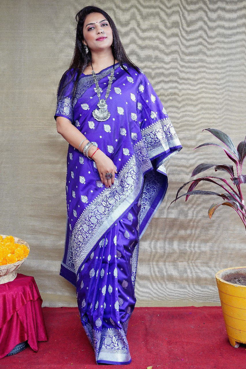 Best Combination Of Blue saree and silver zari