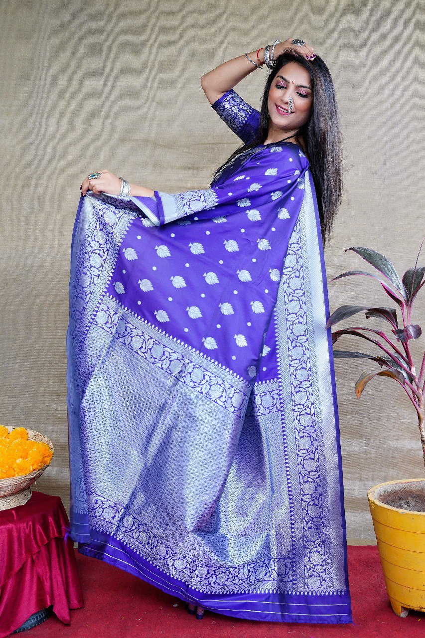 Prodigal Royal Blue Banarasi Silk Saree With Symmetrical Blouse Piece
