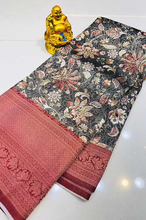 Load image into Gallery viewer, Beautiful Grey Soft Silk Saree With Flameboyant Blouse Piece
