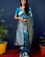 Scrumptious Firozi Kanjivaram Silk With Glittering Blouse Piece