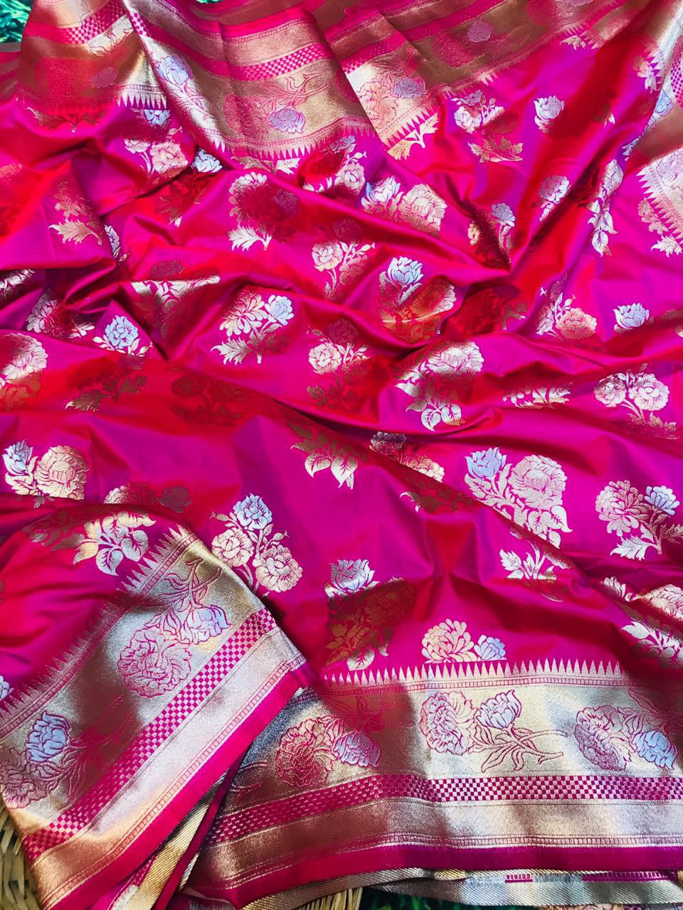 Symmetrical Pink Kanjivaram Silk With Glittering Blouse Piece