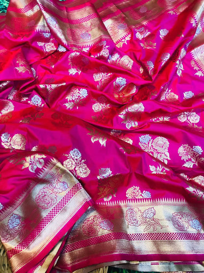 Symmetrical Pink Kanjivaram Silk With Glittering Blouse Piece