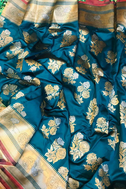 Load image into Gallery viewer, Scrumptious Firozi Kanjivaram Silk With Glittering Blouse Piece
