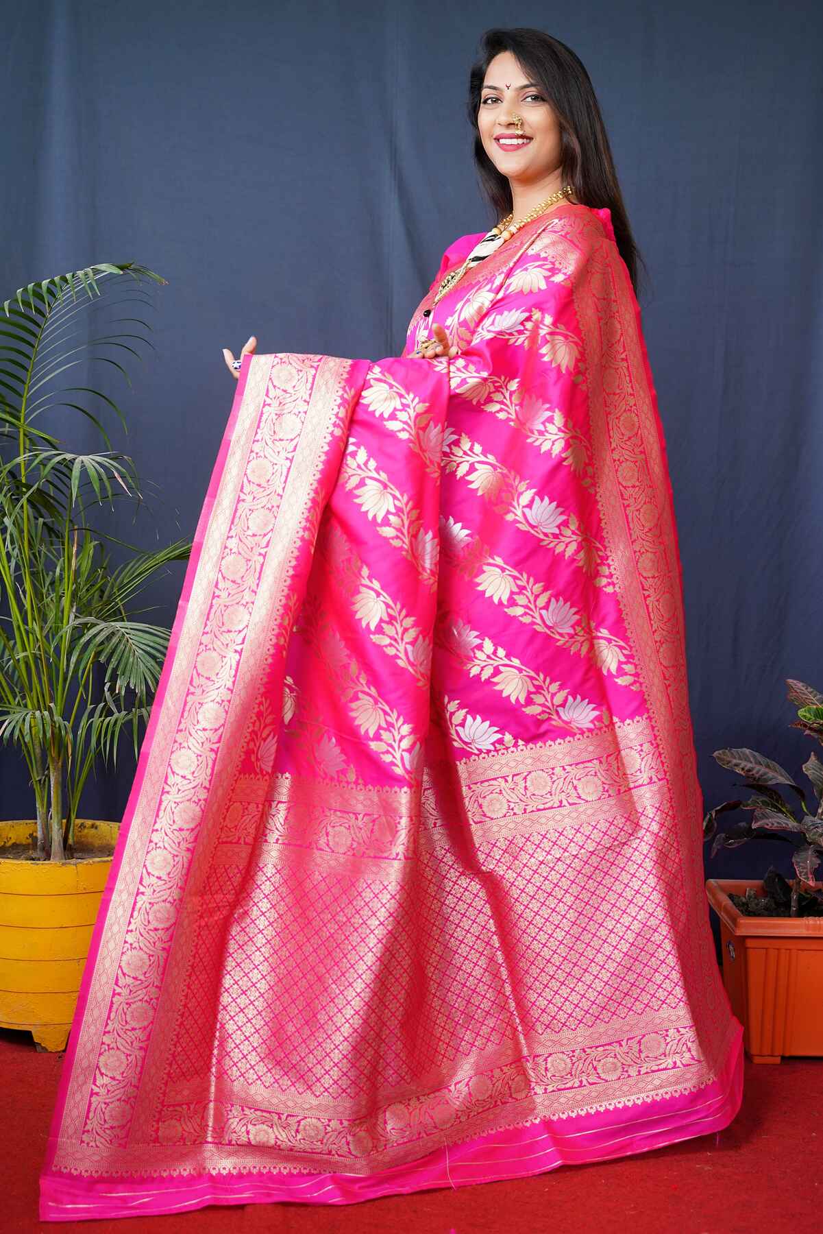 Panoply Dark Pink Kanjivaram Silk With Fairytale Blouse Piece