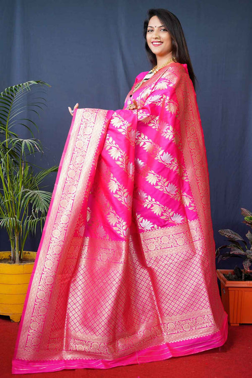Load image into Gallery viewer, Panoply Dark Pink Kanjivaram Silk With Fairytale Blouse Piece
