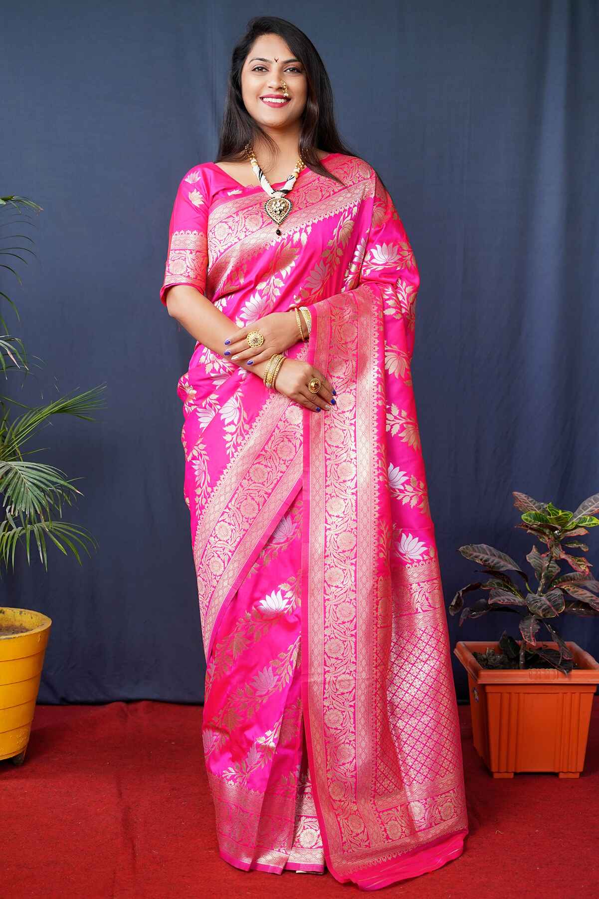 Panoply Dark Pink Kanjivaram Silk With Fairytale Blouse Piece