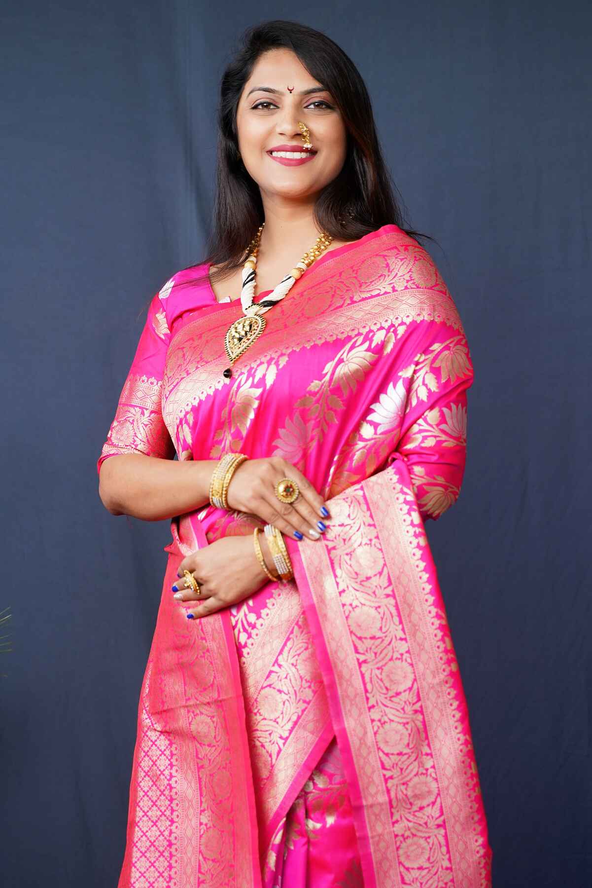 Panoply Dark Pink Kanjivaram Silk With Fairytale Blouse Piece