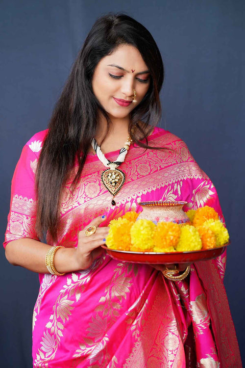 Load image into Gallery viewer, Panoply Dark Pink Kanjivaram Silk With Fairytale Blouse Piece
