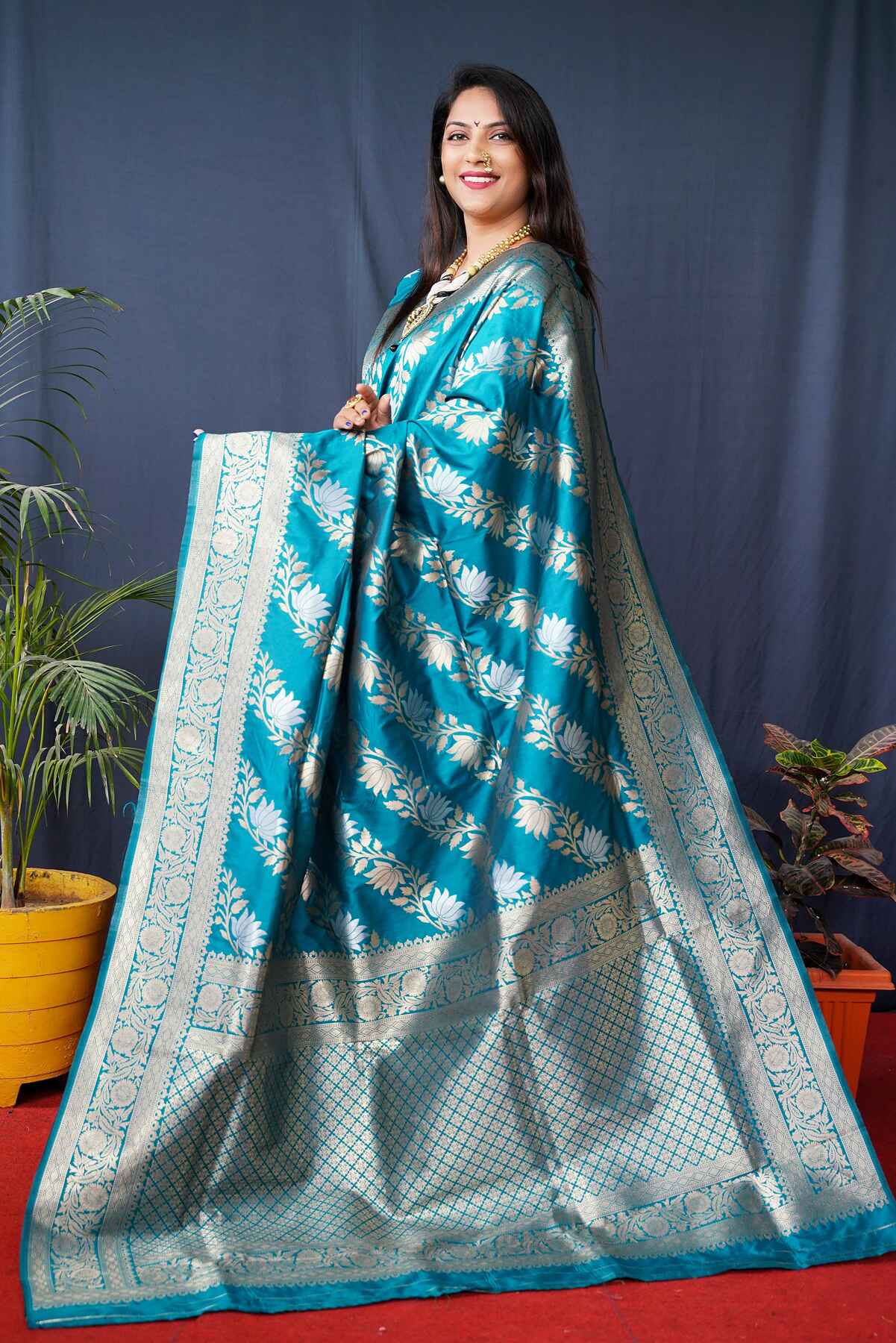 Petrichor Firozi Kanjivaram Silk With Fairytale Blouse Piece