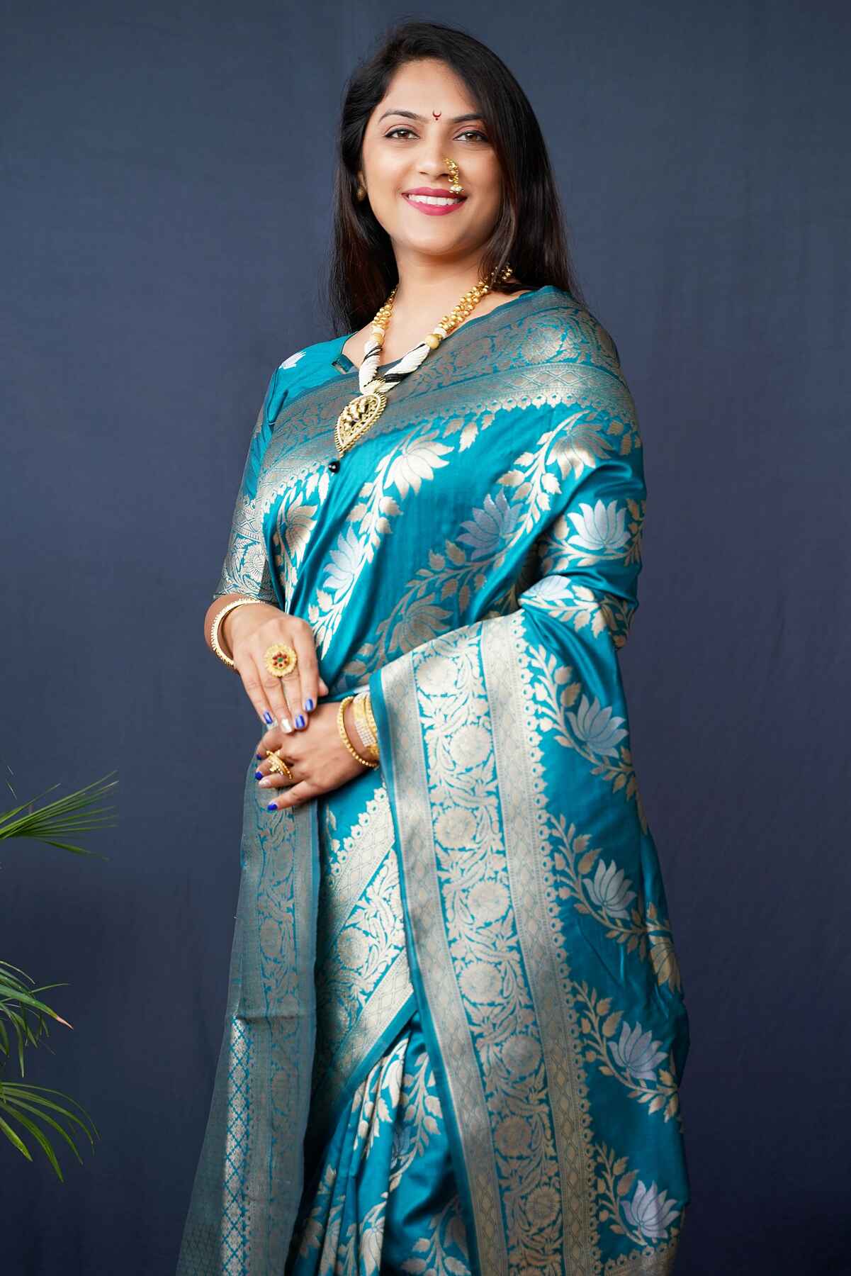 Petrichor Firozi Kanjivaram Silk With Fairytale Blouse Piece