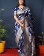 Propinquity Navy Blue Kanjivaram Silk With Fairytale Blouse Piece