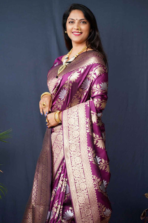 Load image into Gallery viewer, Quintessential Purple Kanjivaram Silk With Fairytale Blouse Piece
