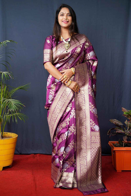 Load image into Gallery viewer, Quintessential Purple Kanjivaram Silk With Fairytale Blouse Piece
