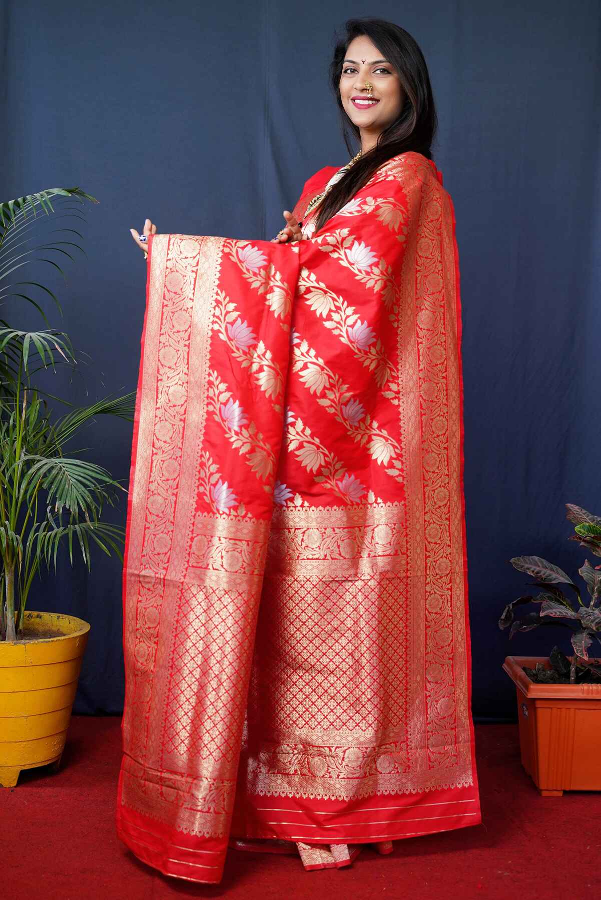 Ratatouille Red Kanjivaram Silk With Fairytale Blouse Piece