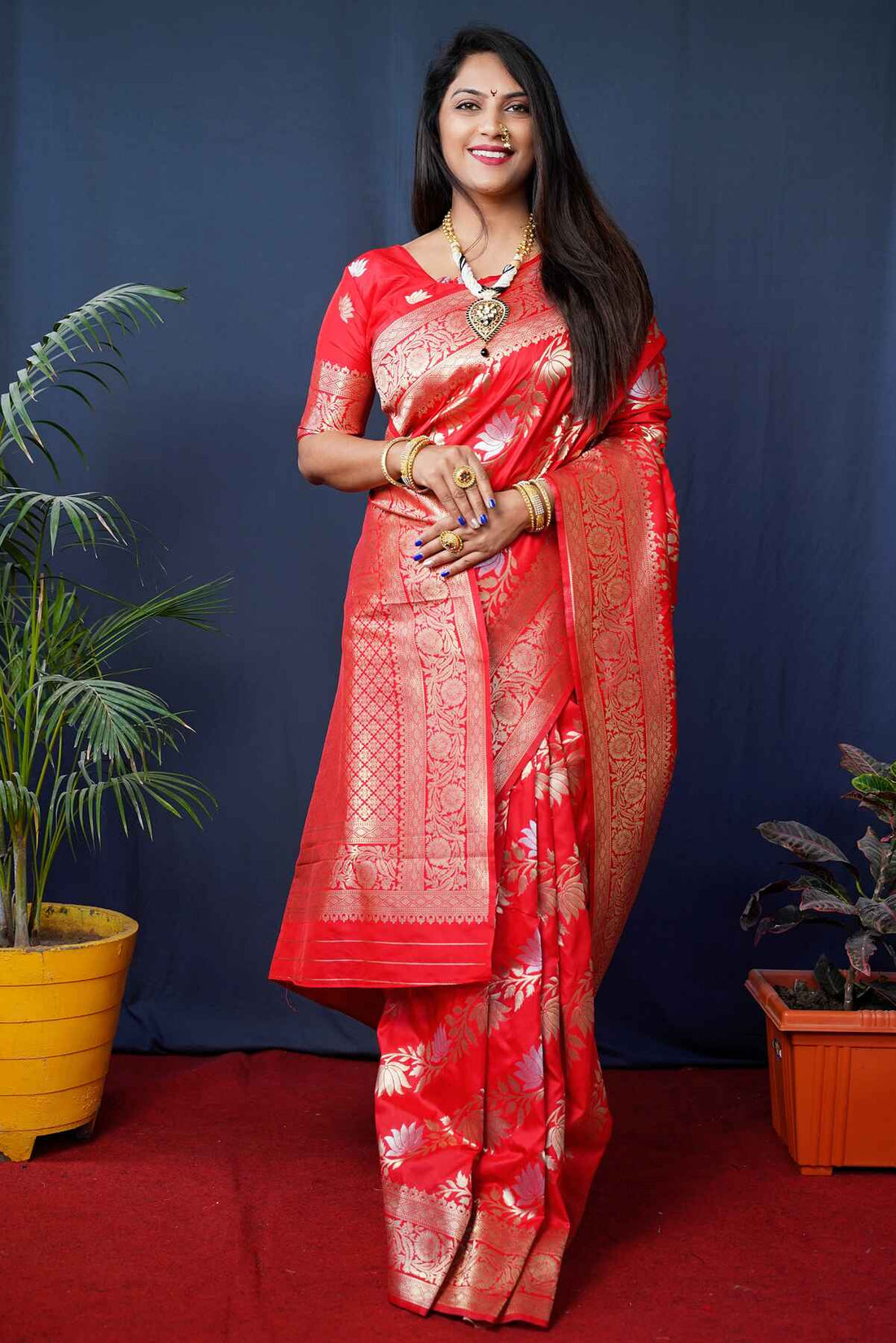 Ratatouille Red Kanjivaram Silk With Fairytale Blouse Piece