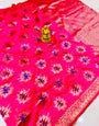 Charming Dark Pink Banarasi Silk Saree With Super classy Blouse Piece