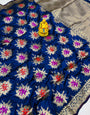 Glowing Navy Blue Banarasi Silk Saree With Ideal Blouse Piece