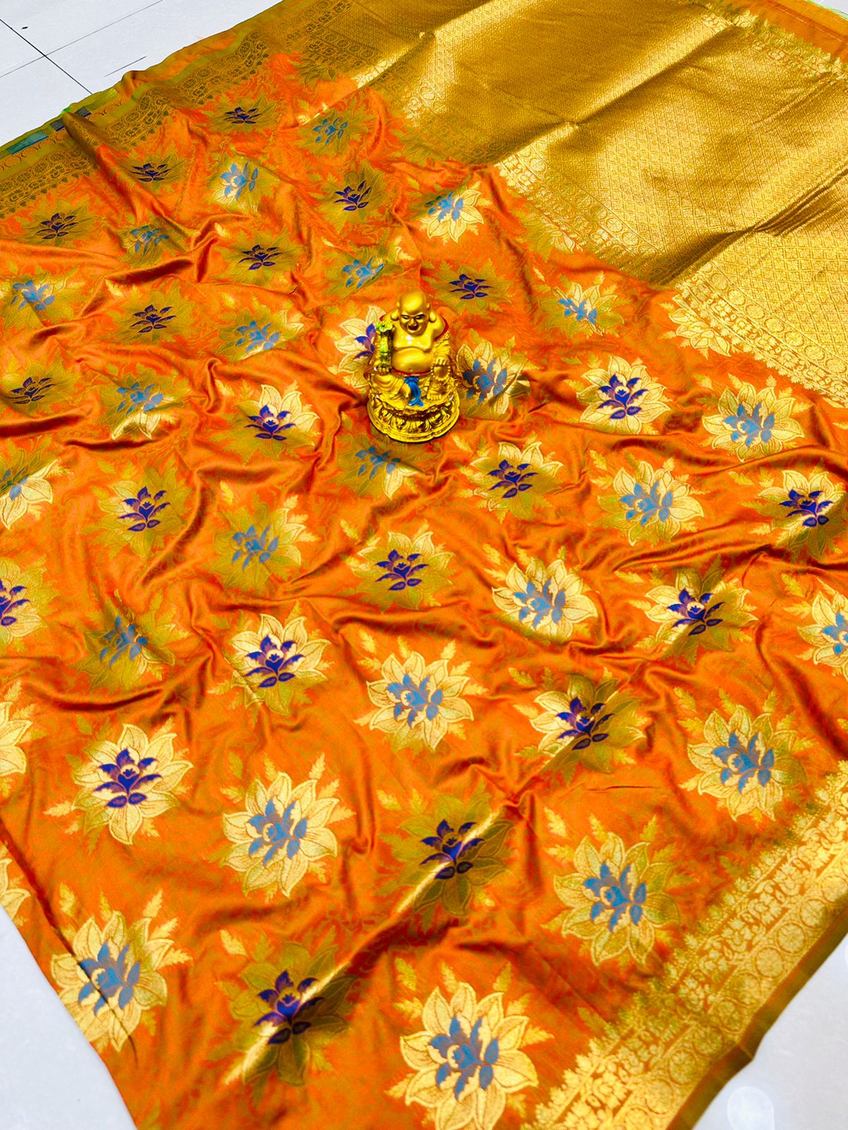 Girlish Orange Banarasi Silk Saree With Comely Blouse Piece