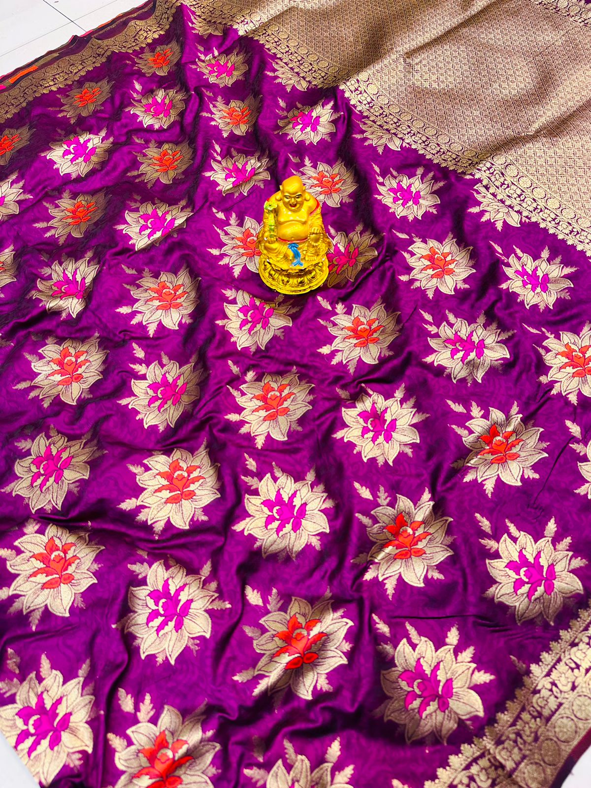Designer Purple Banarasi Silk Saree With Ailurophile Blouse Piece