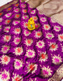 Designer Purple Banarasi Silk Saree With Ailurophile Blouse Piece