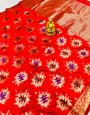 Appealing Red Banarasi Silk Saree With Ideal Blouse Piece