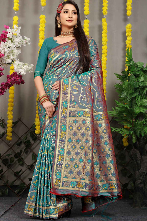 Load image into Gallery viewer, Panoply Grey Banarasi Silk Saree With Arresting Blouse Piece
