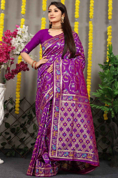 Load image into Gallery viewer, Ratatouille Purple Banarasi Silk Saree With Arresting Blouse Piece
