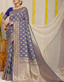 Excellent Navy Blue Kanjivaram Silk With Delectable Blouse Piece