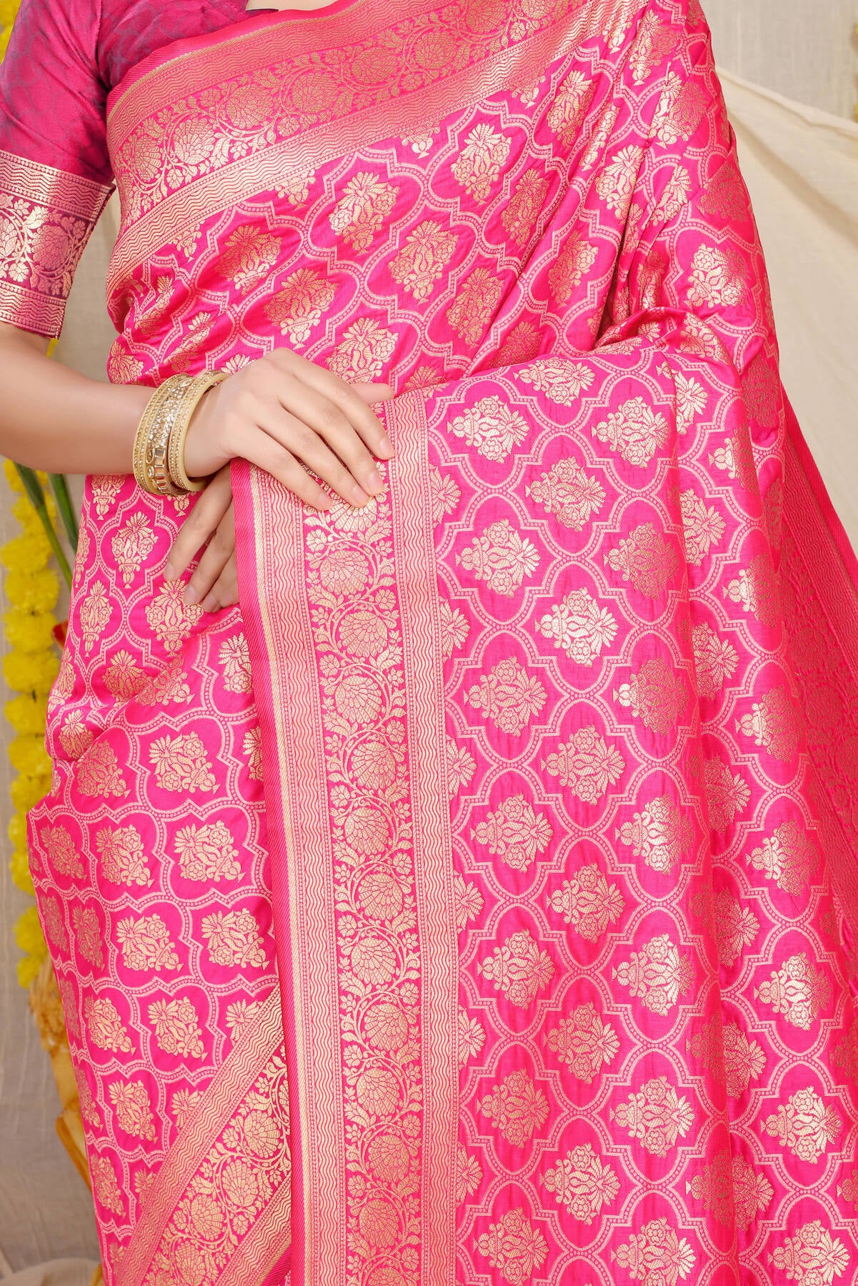 Demure Pink Kanjivaram Silk With Propinquity Blouse Piece