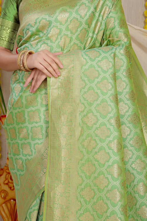 Load image into Gallery viewer, Elision Pista Kanjivaram Silk With Mellifluous Blouse Piece

