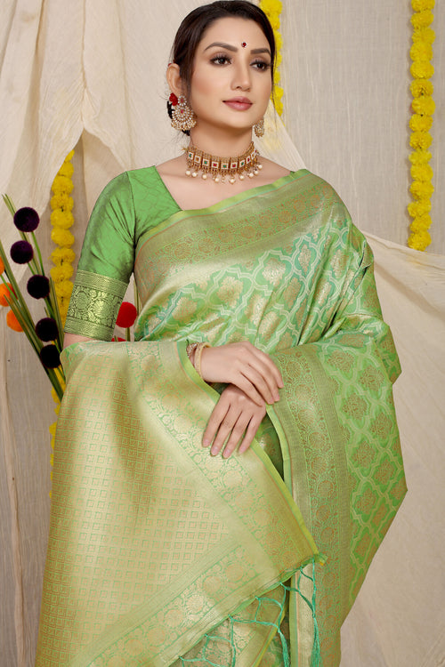 Load image into Gallery viewer, Elision Pista Kanjivaram Silk With Mellifluous Blouse Piece
