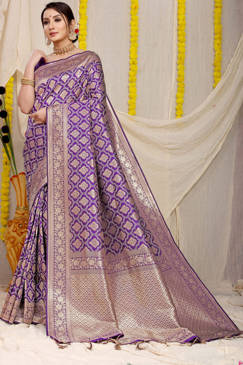 Load image into Gallery viewer, Lassitude Purple Kanjivaram Silk With Lagniappe Blouse Piece
