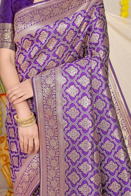 Load image into Gallery viewer, Lassitude Purple Kanjivaram Silk With Lagniappe Blouse Piece
