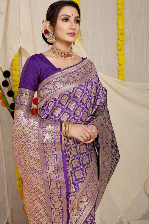 Load image into Gallery viewer, Lassitude Purple Kanjivaram Silk With Lagniappe Blouse Piece
