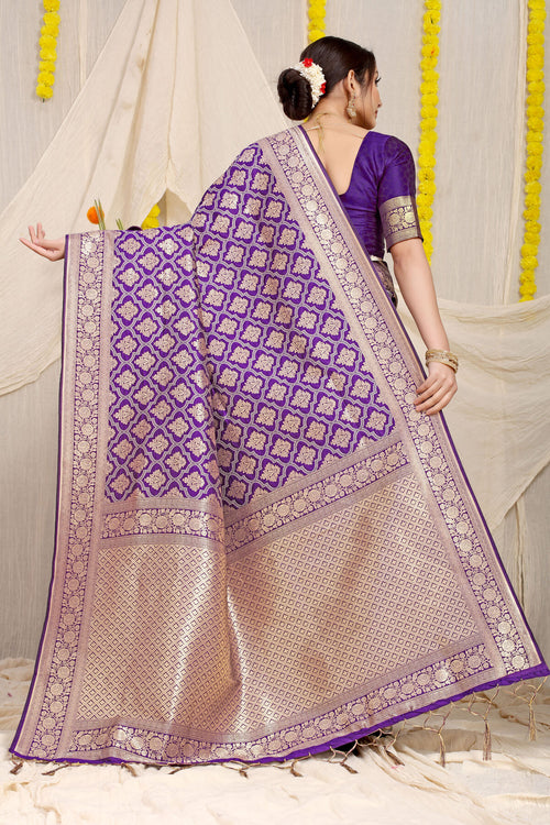 Load image into Gallery viewer, Lassitude Purple Kanjivaram Silk With Lagniappe Blouse Piece
