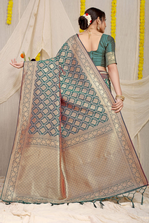 Load image into Gallery viewer, Redolent Rama Kanjivaram Silk With Evocative Blouse Piece
