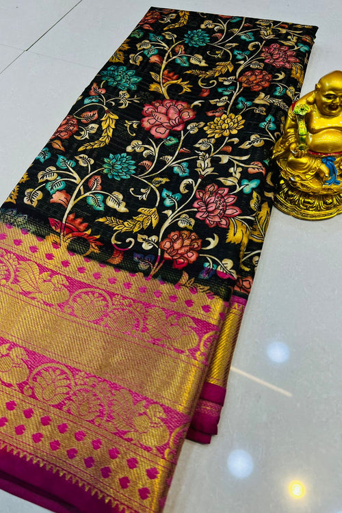 Load image into Gallery viewer, Bucolic Black Kanjivaram Silk With Propinquity Blouse Piece
