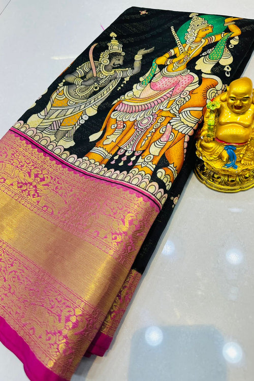 Load image into Gallery viewer, Imaginative Black Kanjivaram Silk With Elision Blouse Piece
