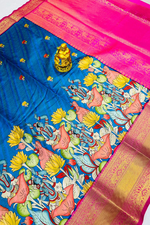 Load image into Gallery viewer, Splendiferous Blue Kanjivaram Silk Sare With Desultory Blouse Piece
