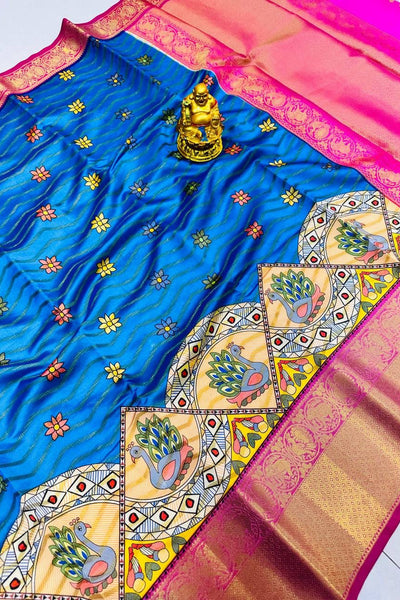 Classy Blue Soft Silk Saree With Capricious Blouse Piece