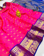 Extraordinary Dark Pink Soft Banarasi Silk Saree With Elision Blouse Piece