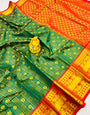 Gleaming Green Soft Banarasi Silk Saree With Elision Blouse Piece